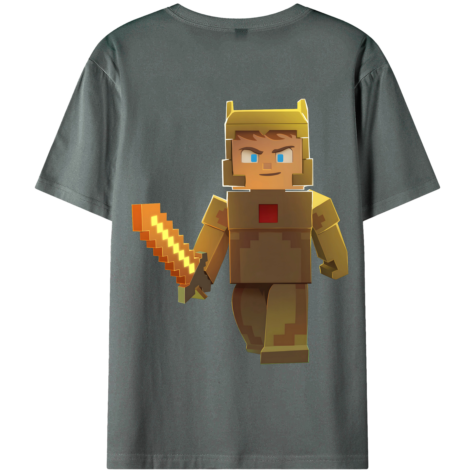 （画像用） マインクラフト ブロックの世界 Minecraft MC Block world 綿100％ メンズ半袖Tシャツ（バックプリント） 通気性